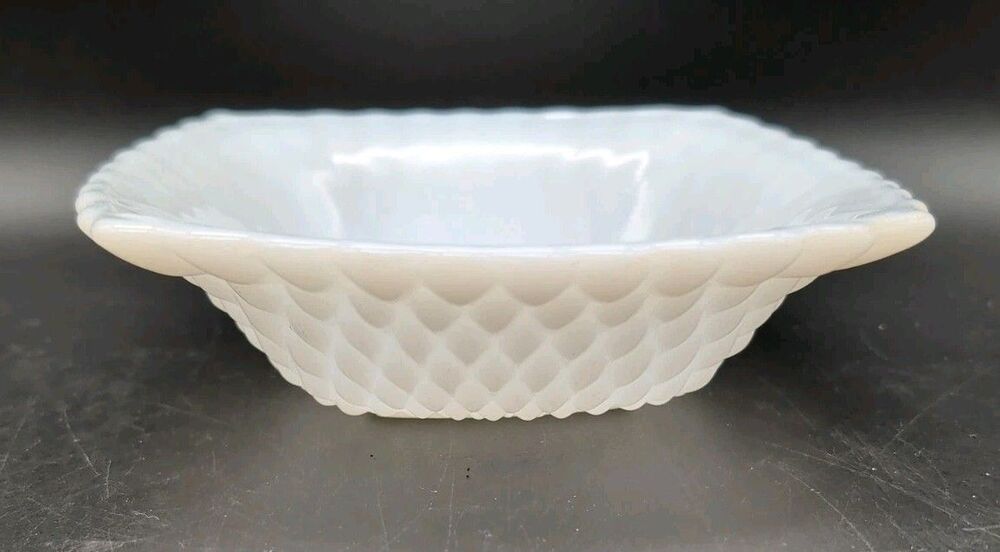 6 1/2” Fenton, Square, Vintage Diamond Pattern, Milk Glass, Candy Bowl